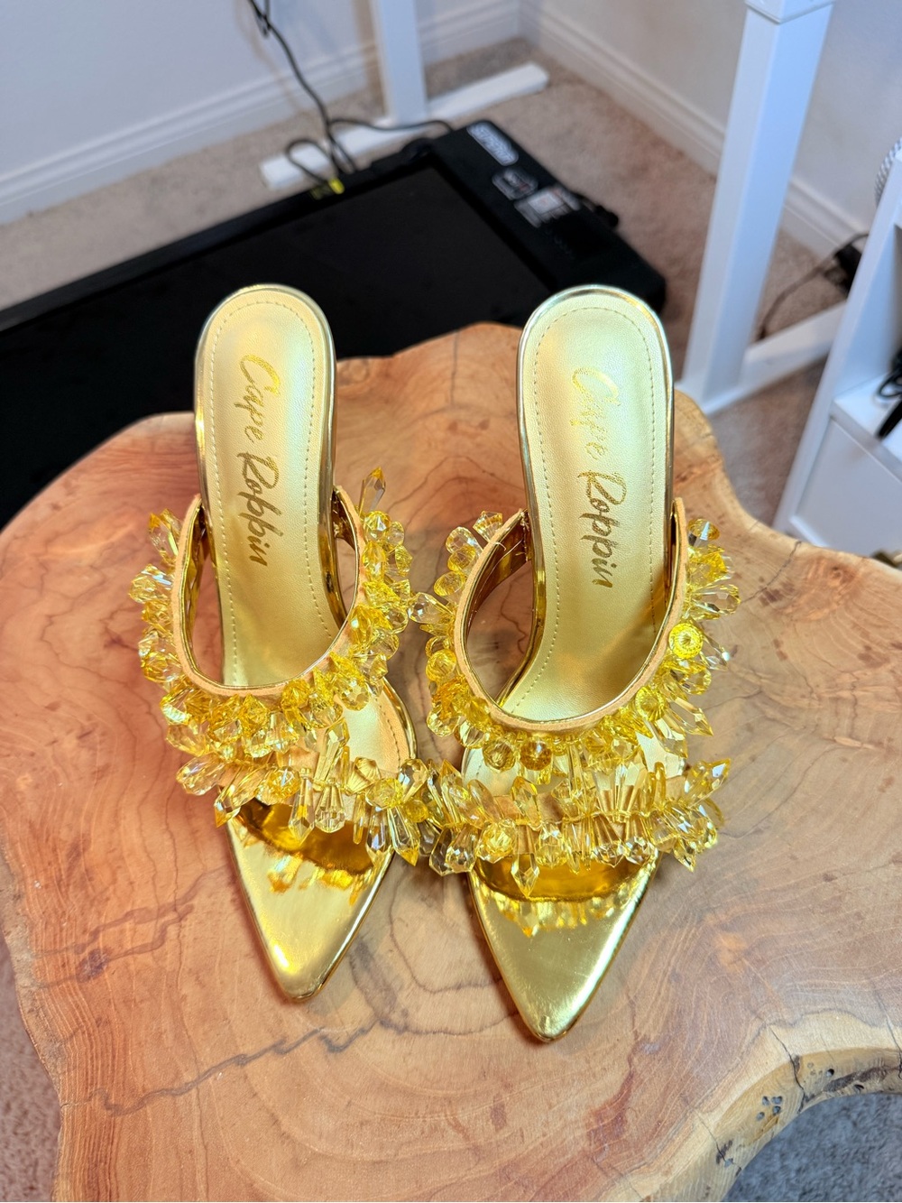 Cape Robbin Gold Crystal Embellished Mule Heels (Brand New)